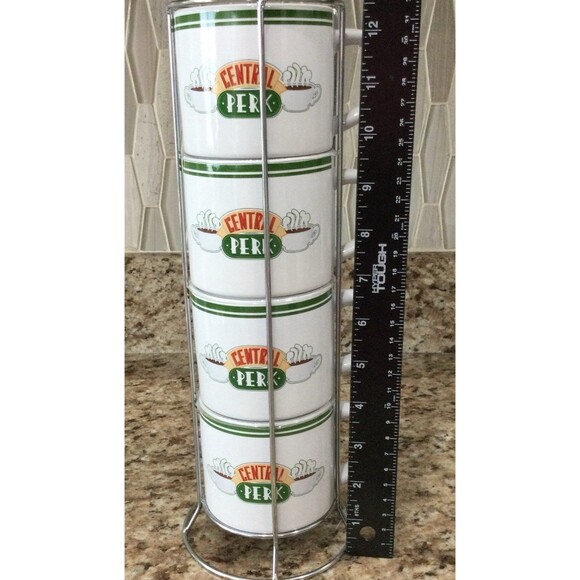 Friends TV Series Central Perk 4 Graphic Ceramic Coffee Mugs with Holder - Picture 10 of 10